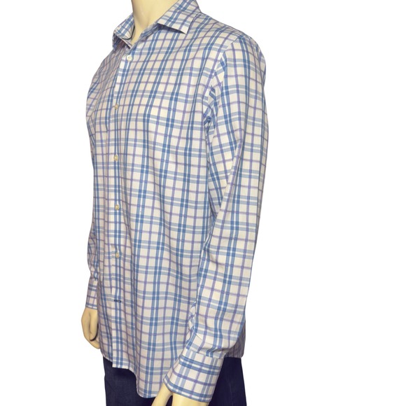 Banana Republic Non-Iron Slim Fit Mens Large Plaid Dress Shirt Cotton - Picture 3 of 9